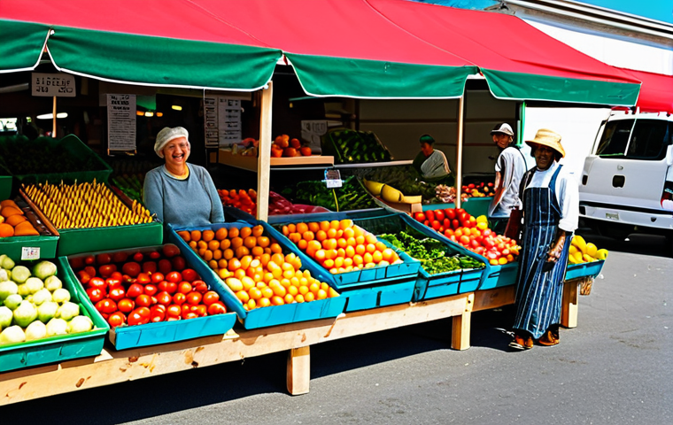 Organic Farmers Market**
"A vibrant outdoor farmers market showcasing local, organic produce, fully clothed vendors smiling and interacting with customers, colorful displays of fruits and vegetables, appropriate attire, safe for work, perfect anatomy, natural proportions, professional photography, family-friendly, modest clothing, bright daytime lighting, focus on freshness and community."
**