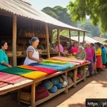 Home 23 협동조합 창업과 사회적 변화 - A vibrant scene of a rural Brazilian cooperative market in Paraná, featuring diverse women artisans ...