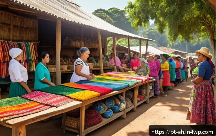협동조합 창업과 사회적 변화 - A vibrant scene of a rural Brazilian cooperative market in Paraná, featuring diverse women artisans ...